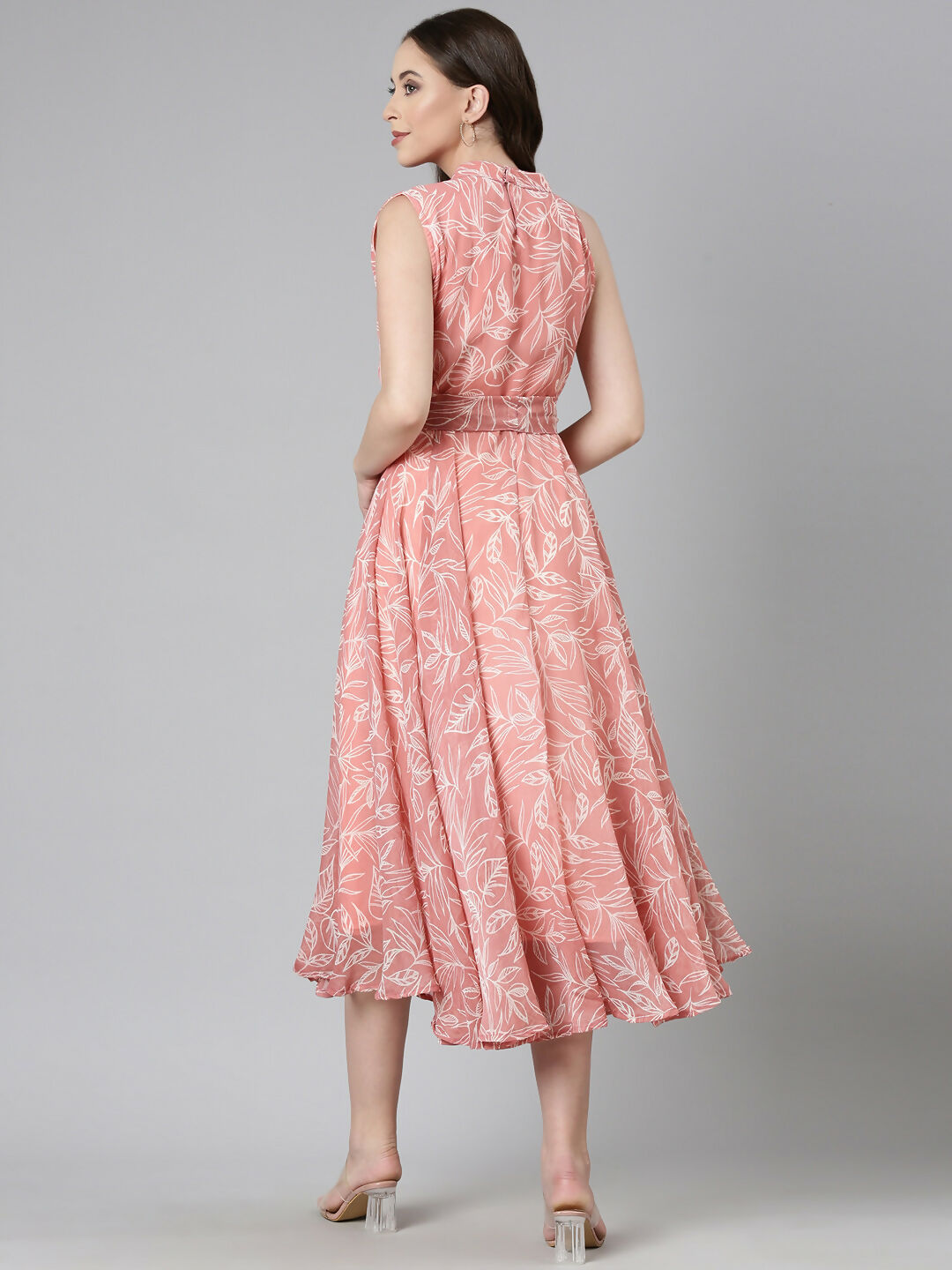 Souchii Peach Floral Chiffon Dress | Grocsy
