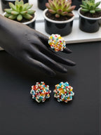 Inhanns Rangmani Crystal Duo – Adjustable Ring + Statement Earrings Set - Multicolor 2 | Grocsy