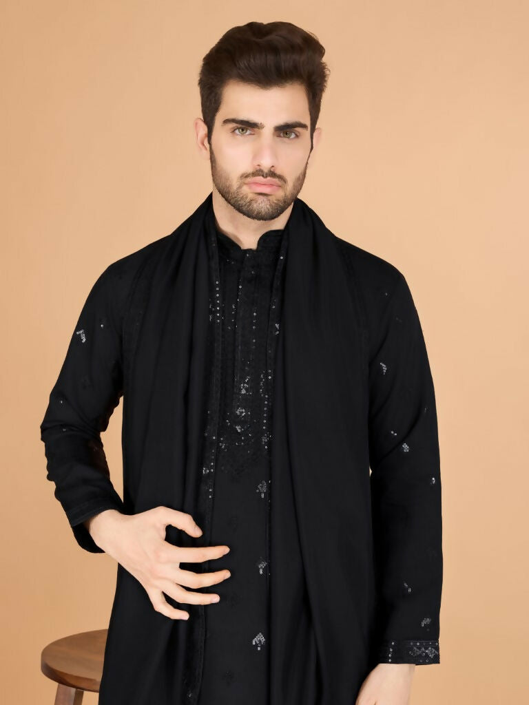 Vastranavya Black Exclusive Festival Wear Viscose Silk Thread with Sequence Embroidered Work Kurta with Dupatta | Grocsy