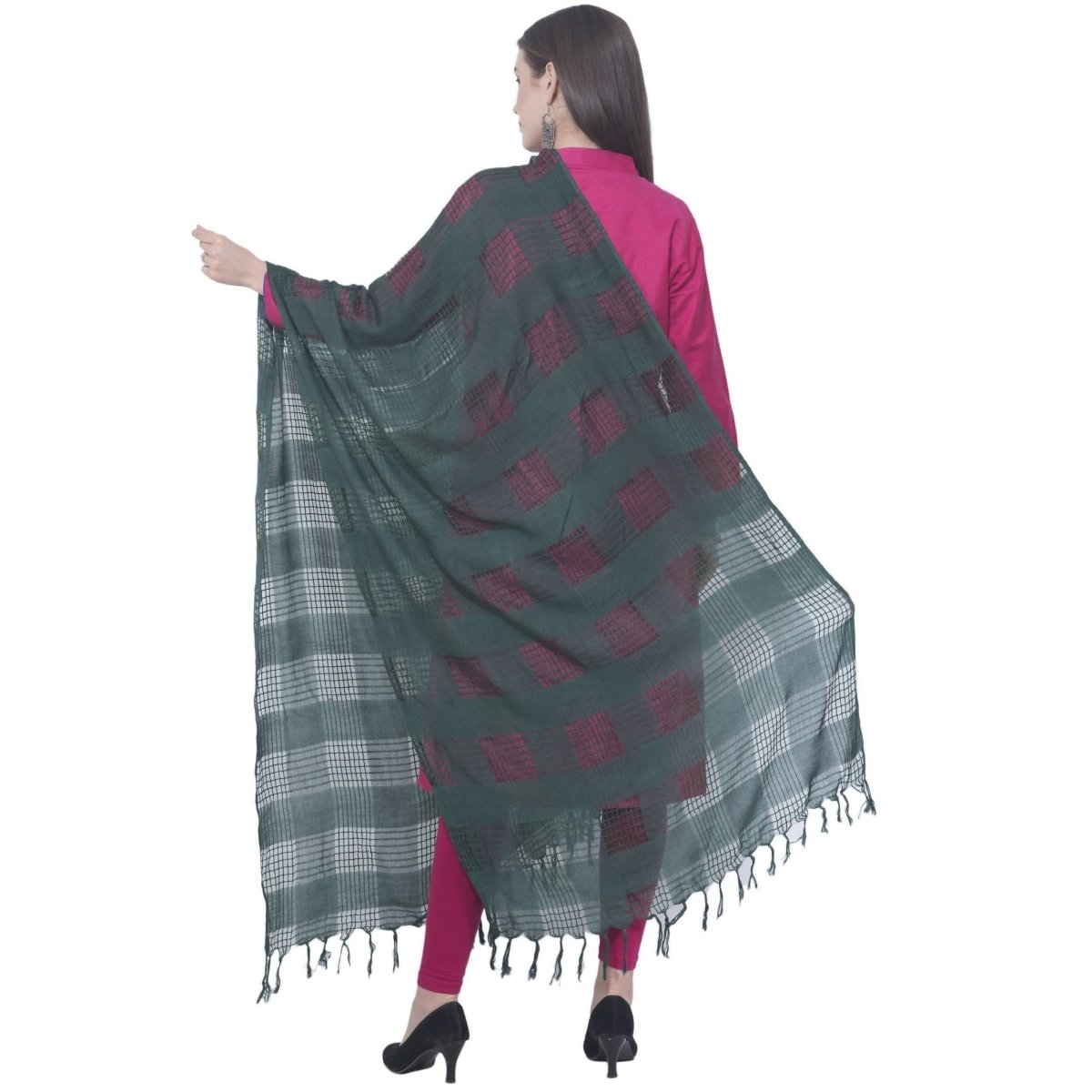 A R Silk Rama Green Color Window Square Cotton Dupattas and Chunnis | Grocsy