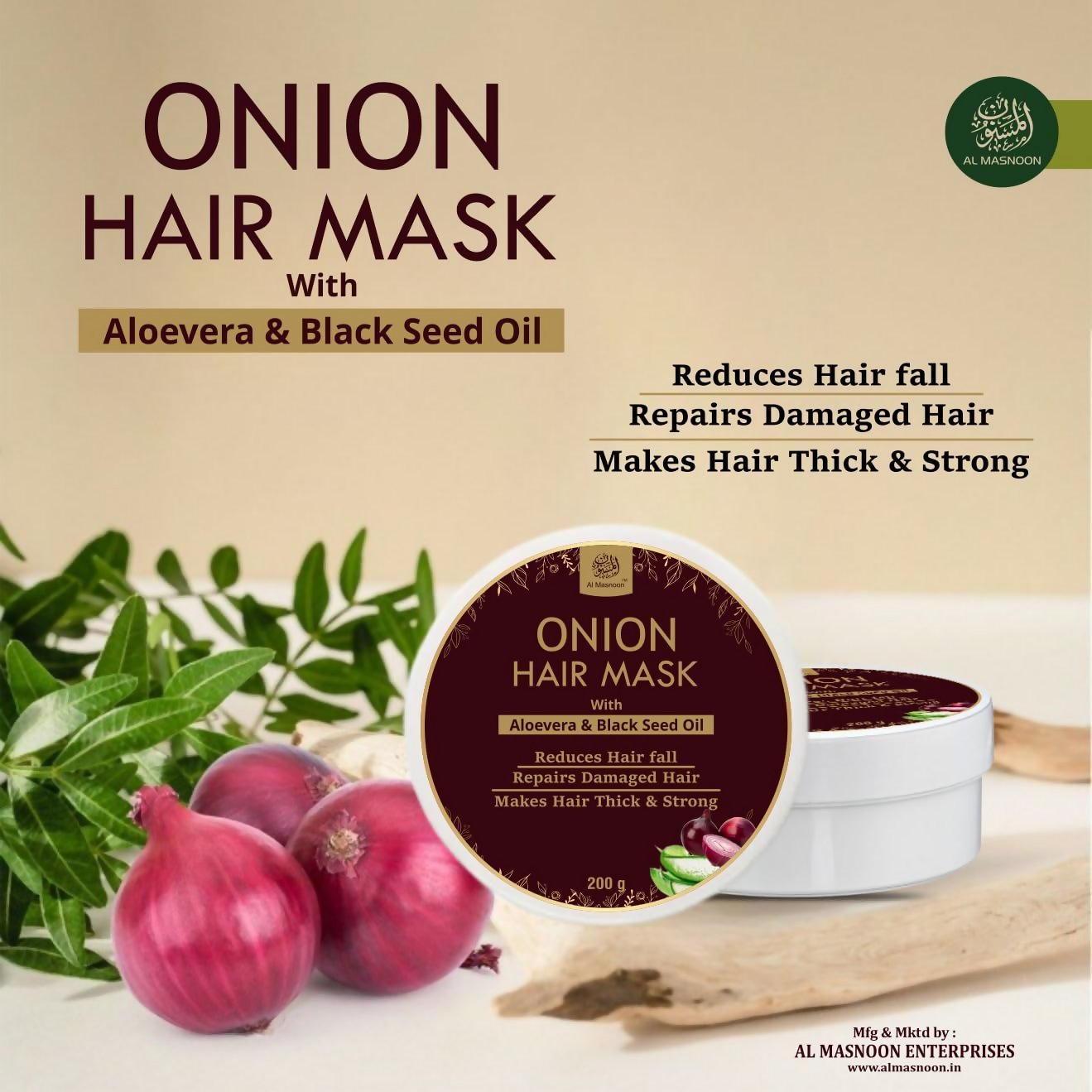Al Masnoon Onion Hair Mask with Aloe Vera & Black Seed Oil | Grocsy