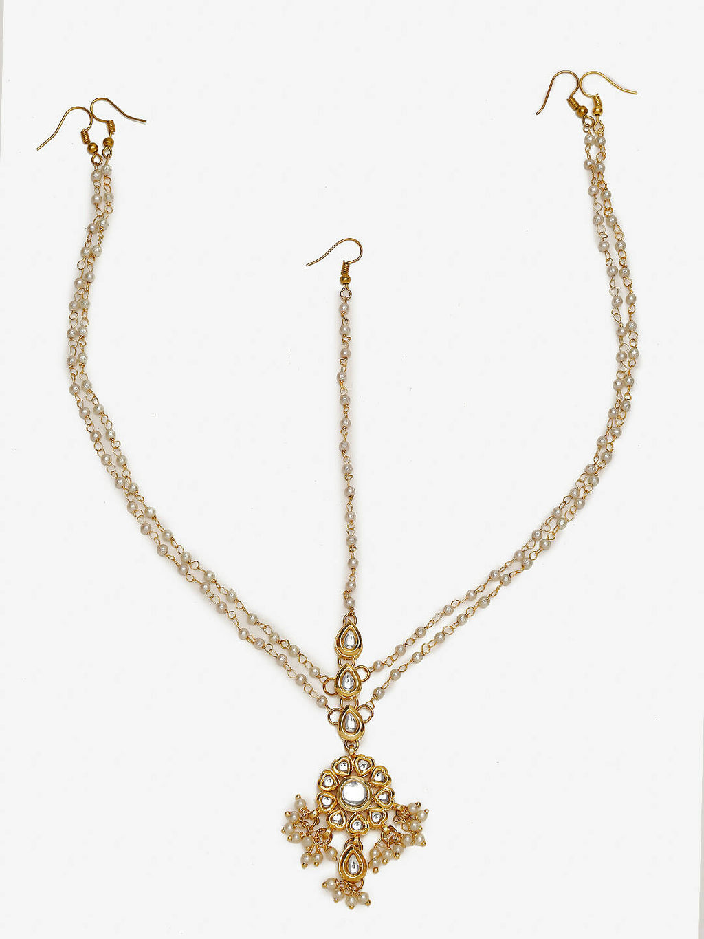 Gold-Polished White Kundan Studded Matha Patti - Ruby Raang | Grocsy