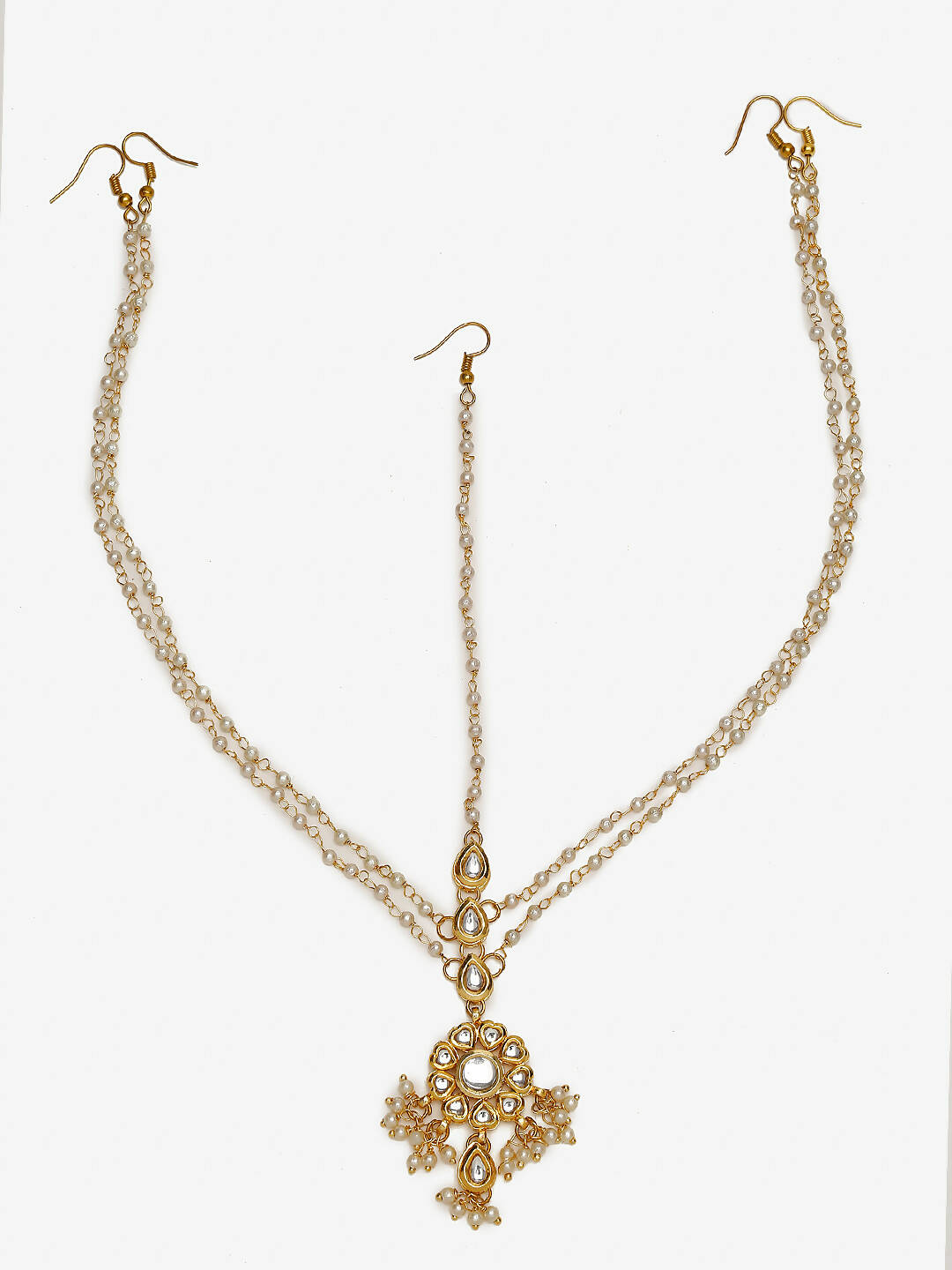 Gold-Polished White Kundan Studded Matha Patti - Ruby Raang | Grocsy