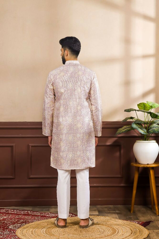 Lavender Art Silk Digital Printed, Embroidery Work Kurta Set - Mahotsav | Grocsy