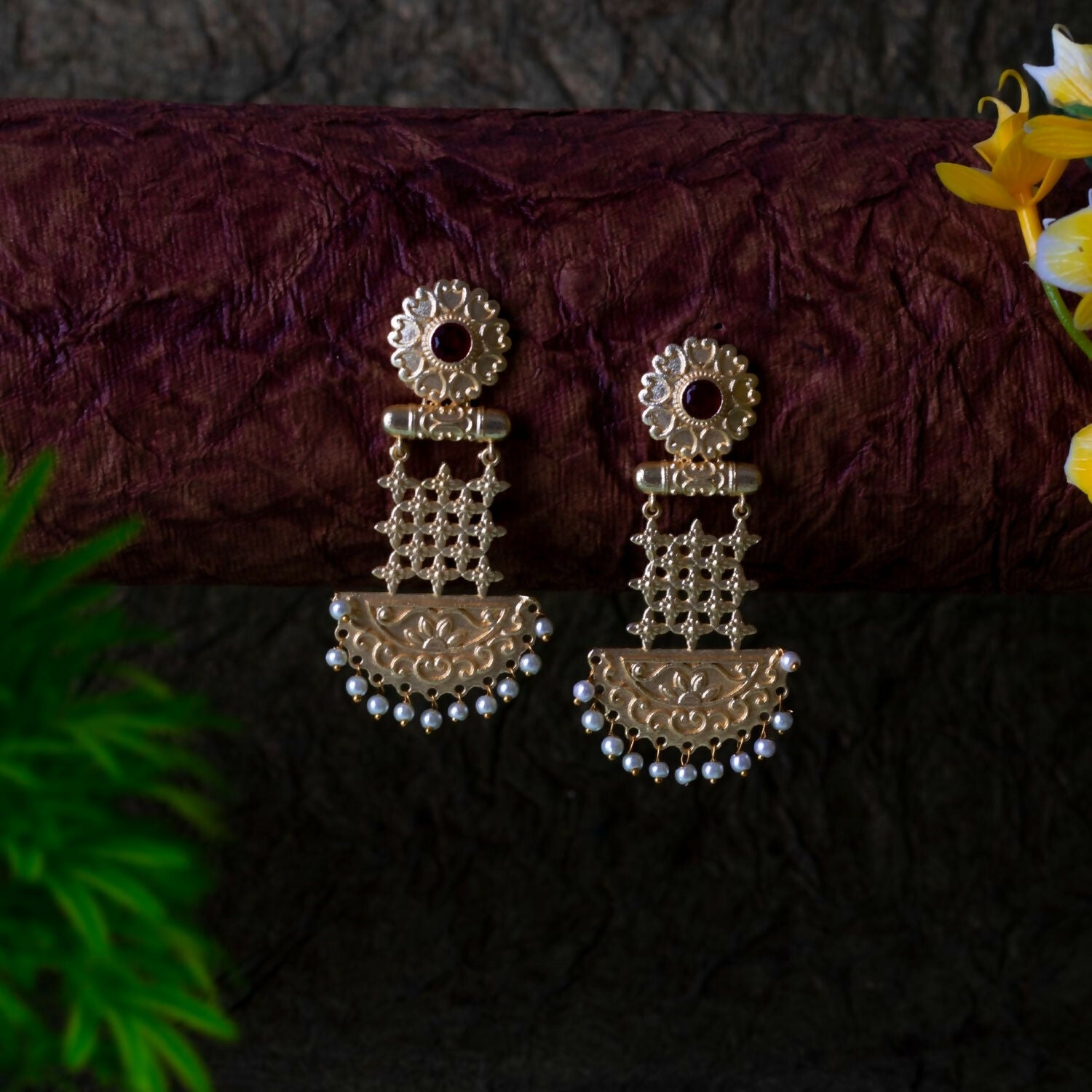 Joban Fashion Women Matte Gold Brass Earrings | Grocsy