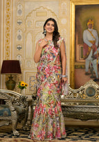 Partywear Designer Parrot Slime Georgette Fancy Saree - Anbazaar | Grocsy