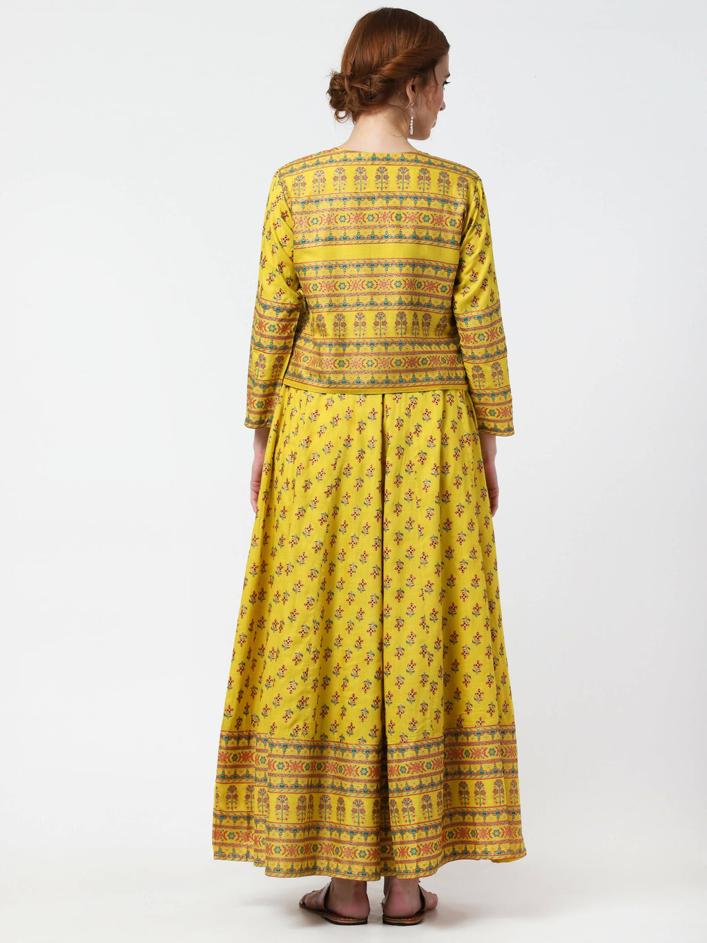 Cheera Women's Mustard Viscose Cotton Long Kalidar Kurta With Jacket | Grocsy