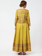 Cheera Women's Mustard Viscose Cotton Long Kalidar Kurta With Jacket | Grocsy