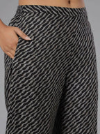 Juniper Women Black Rayon Slub Printed with Embroidered Kurta and Pants Set | Grocsy
