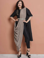 Women Republic Black Cotton Blended Set with Attached Drape | Grocsy