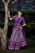 Vastranavya Floral Print With Foil Print Tussar Silk Lehenga With Unstitched Blouse - Purple | Grocsy