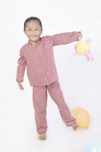 Breathables Kids Cotton Night Suit – Red & White Striped Shirt & Pyjama Co-Ord Set For Boys & Girls | Grocsy