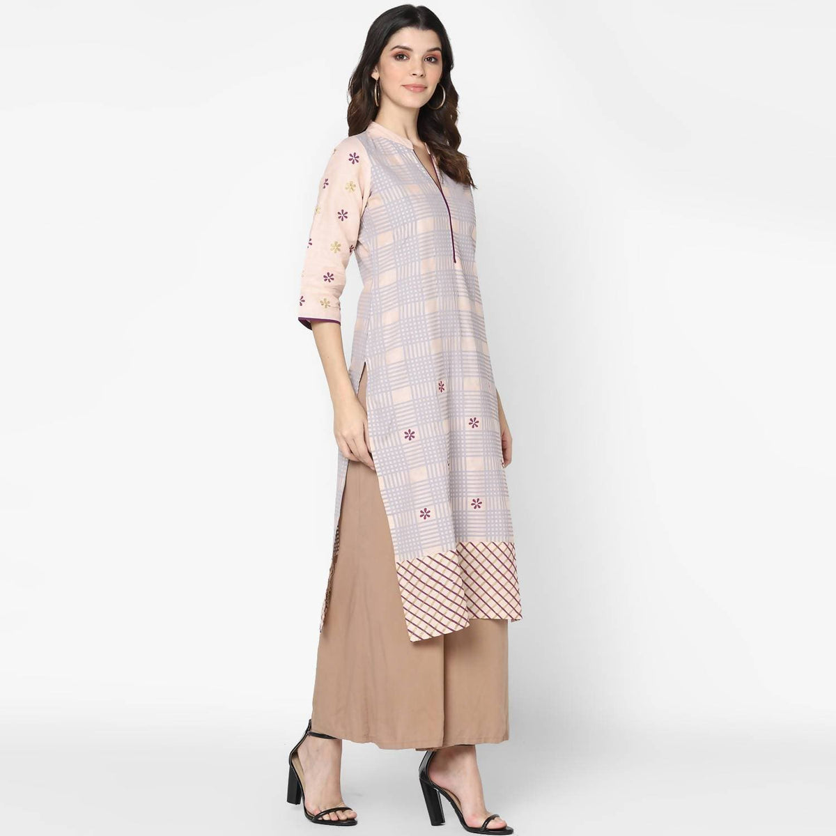 Cheera Hand Block Print Pale Pink Anarkali Kurta (MAAI-062K) | Grocsy