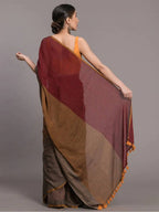 Suta Grey Maroon Colourblocked Pure Cotton Saree | Grocsy