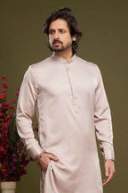 Raivat Ethnic Art Banarasi Silk Thread Work Kurta Pajama In Peach Colour | Grocsy