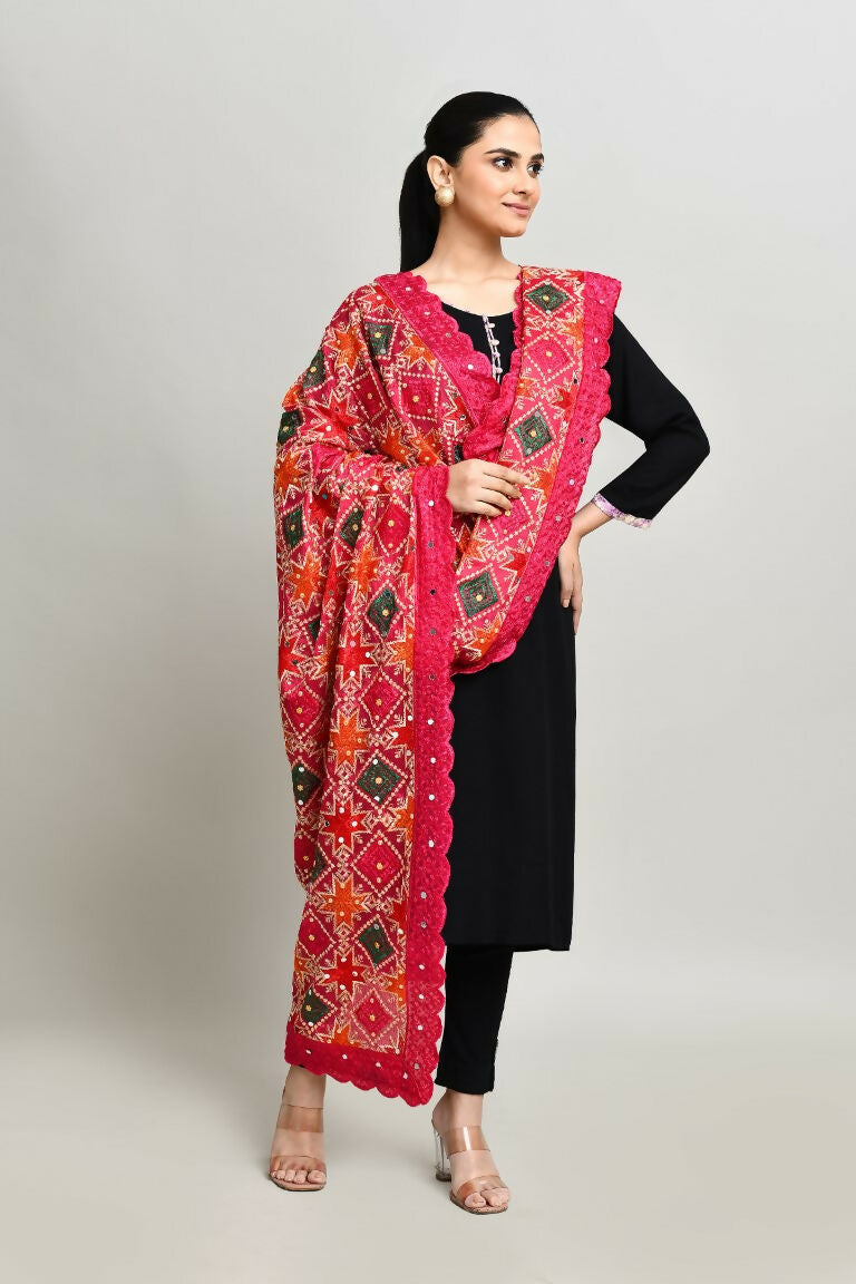 Joban Fashion Multi Color Cotton Embroidery Work Phulkari Dupatta | Grocsy