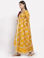 Myshka Women's Beautiful Burgundy Cotton Solid 3/4 Sleeve Square Neck Casual Kurta Pant Dupatta Set | Grocsy