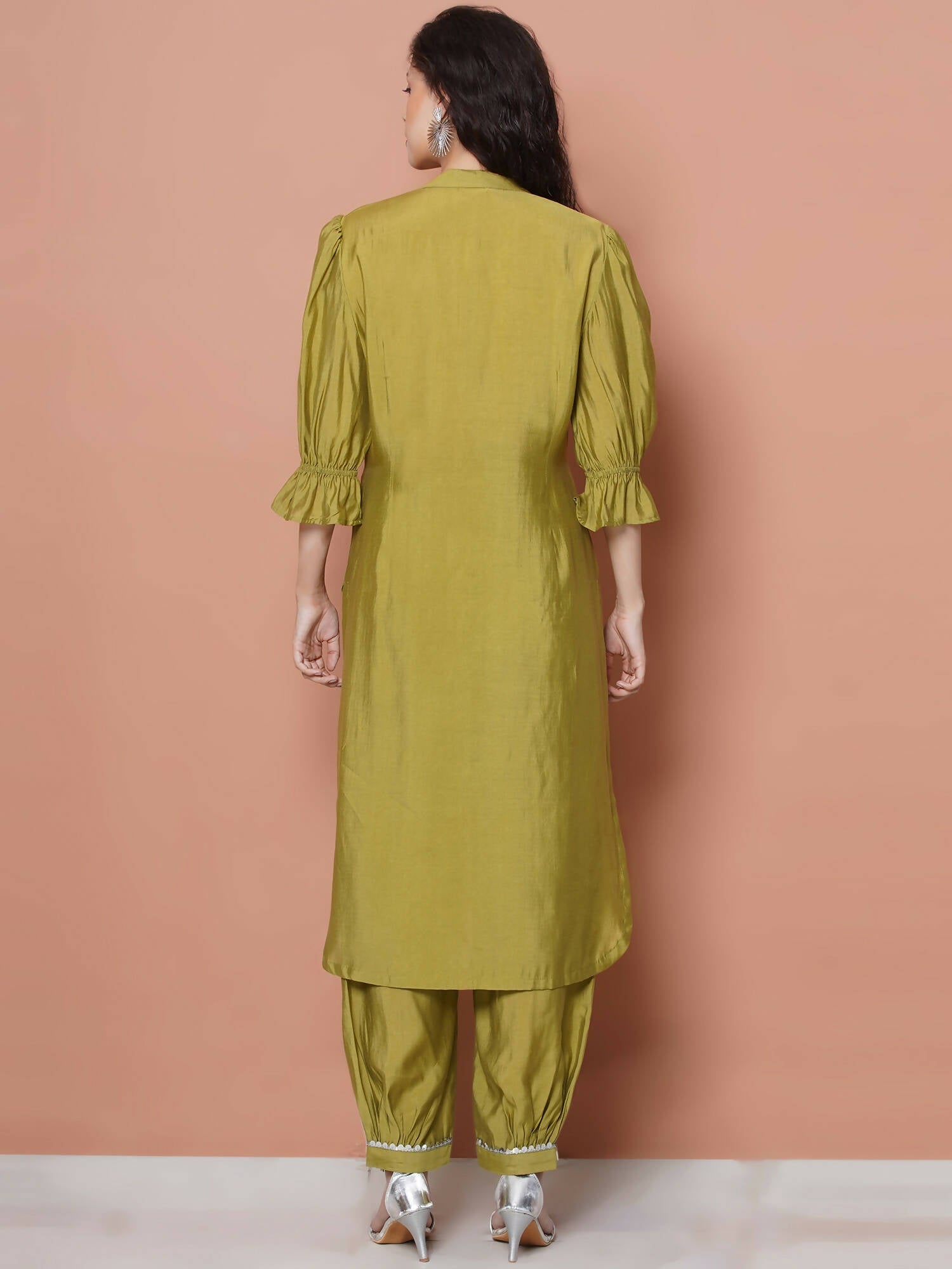 Women Republic Green Art Silk Embroidered Kurta with Afghani Salwar | Grocsy