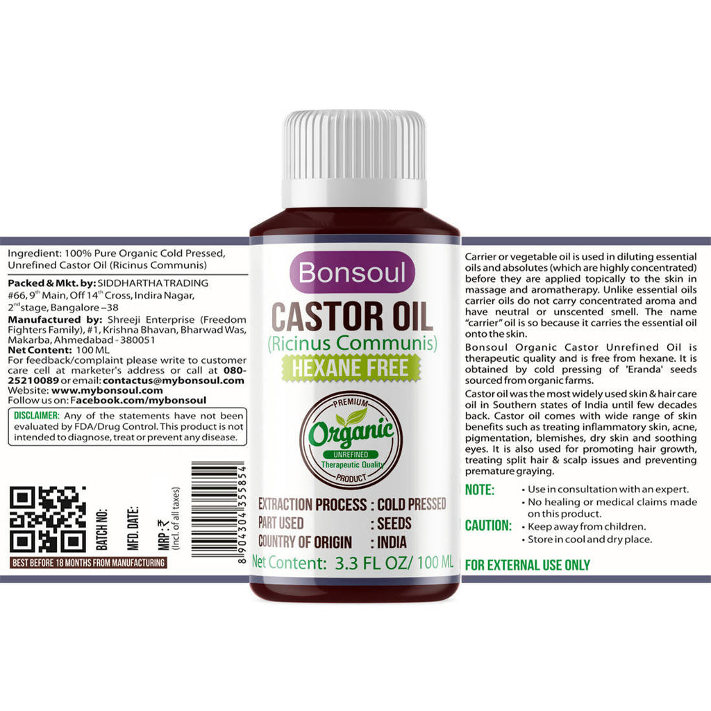 Bonsoul Castor Carrier Oil Hexane Free | Grocsy