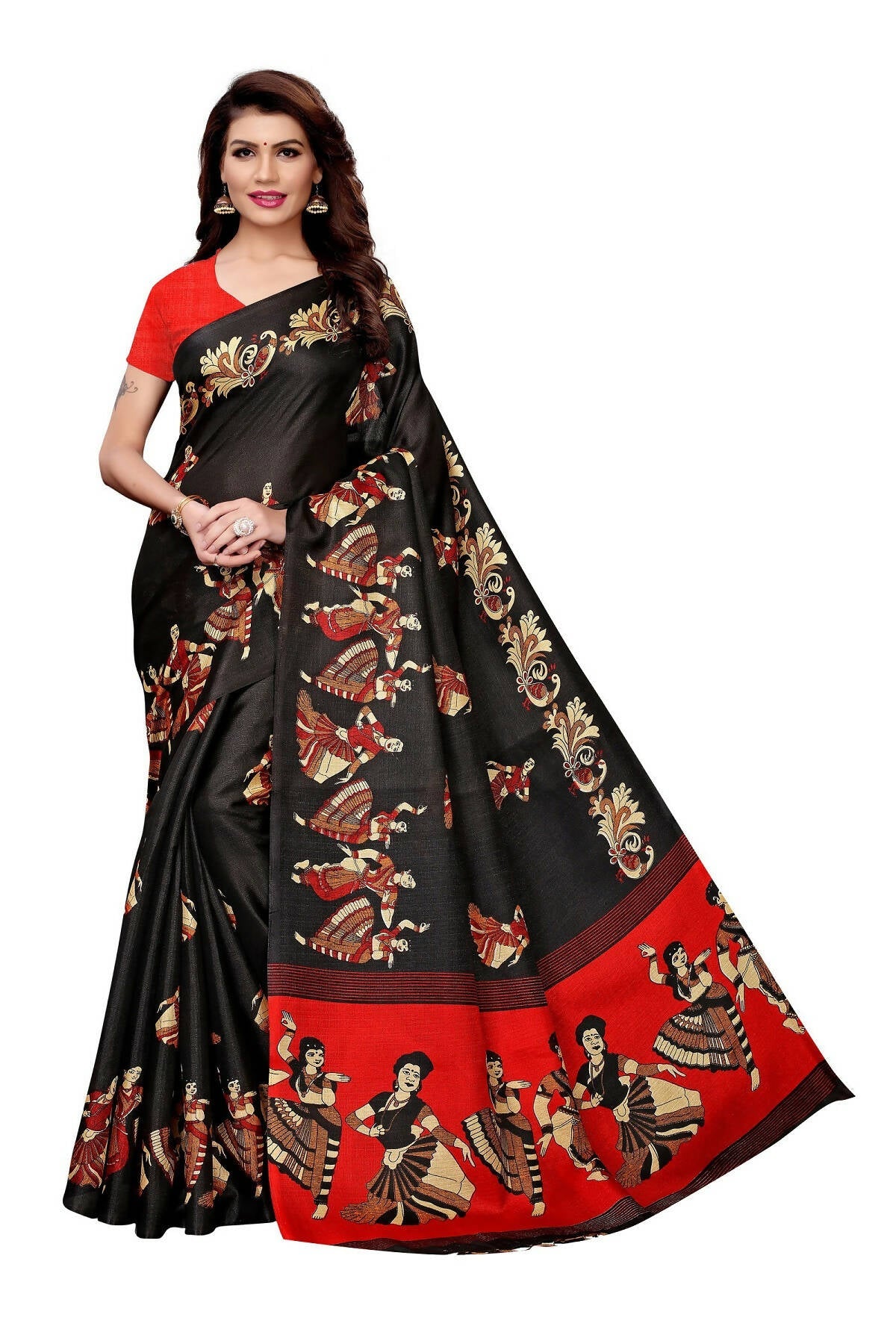 Vamika Black Kalamkari With Jhalar Khadi Latest Silk Saree | Grocsy