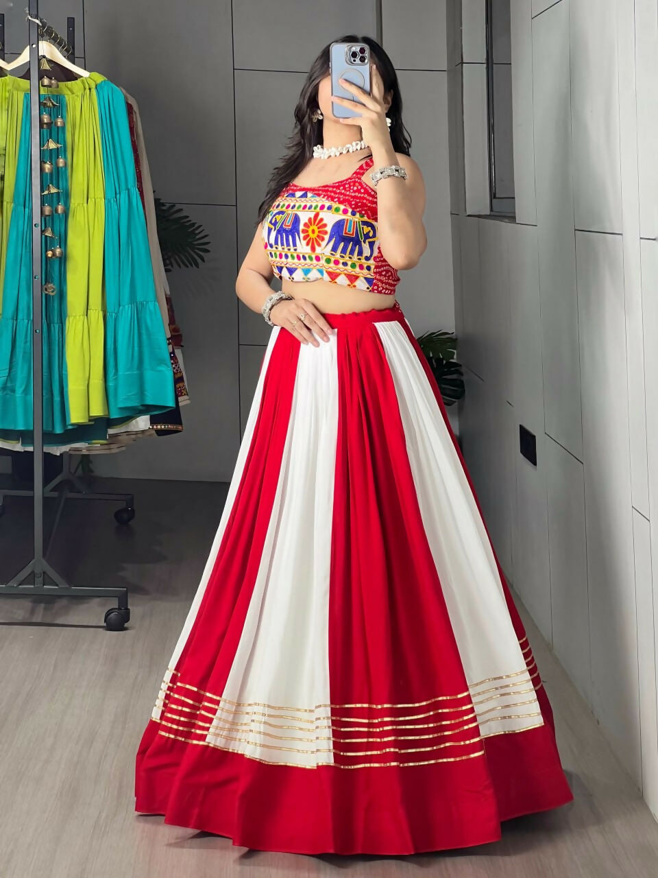 Yash Enterprise Multi Color Rayon Embroidery Semi Stitched Navratri Chaniya Choli | Grocsy
