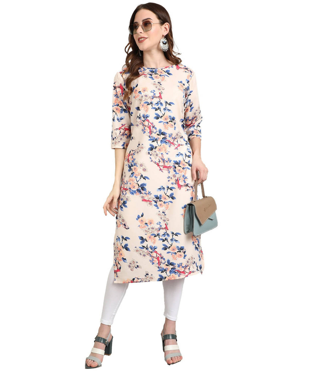 Vamika Cream French Crepe Printed Party Wear/Casual Wear Kurti (K1057 M) | Grocsy