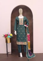 Teeya Creation Green Color Chinon Silk Embroidery Work Wedding Wear Designer Salwar Suit | Grocsy