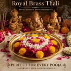 Pure Source India Handmade Flower Embossed Design Brass Puja Thali | Grocsy