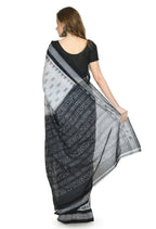 Vamika Sambalpuri Ikat Cotton Dehabandha White & Black Checks Saree | Grocsy
