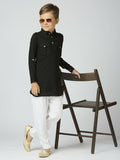 Joban Fashion Kids Island Full Sleeves Cotton Pathani Kurta and Pyjama Set - Black | Grocsy