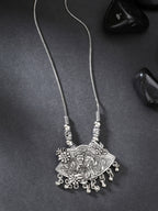 NVR Women's Silver-Toned Radha Krishna Pendant with Chain | Grocsy