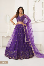 Eilara Women'S Purple Butterfly Net Embroidered Thread Work Designer Lehenga Choli | Grocsy