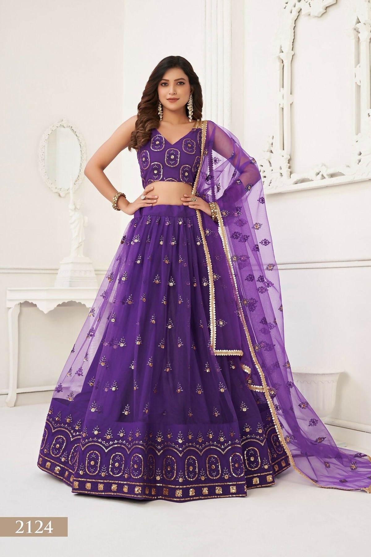 Eilara Women'S Purple Butterfly Net Embroidered Thread Work Designer Lehenga Choli | Grocsy