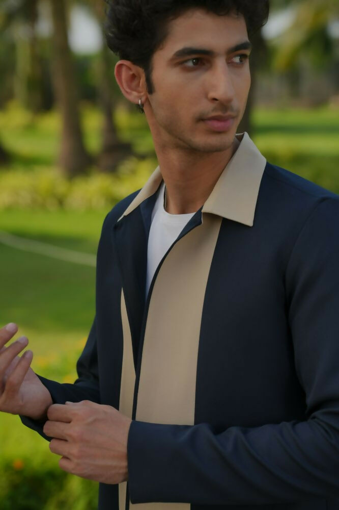 Duo Draft Navy Blue Shacket by Hilo Design | Grocsy