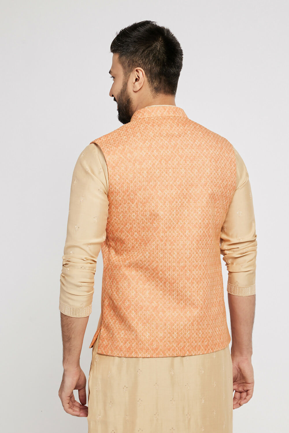 Ethnic India Orange Bundi Men's Jacket Abstract Blended | Grocsy
