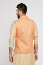 Ethnic India Orange Bundi Men's Jacket Abstract Blended | Grocsy
