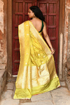 Joban Fashion Yellow Pure Katan Pure Handloom Banarasi Silk Saree | Grocsy