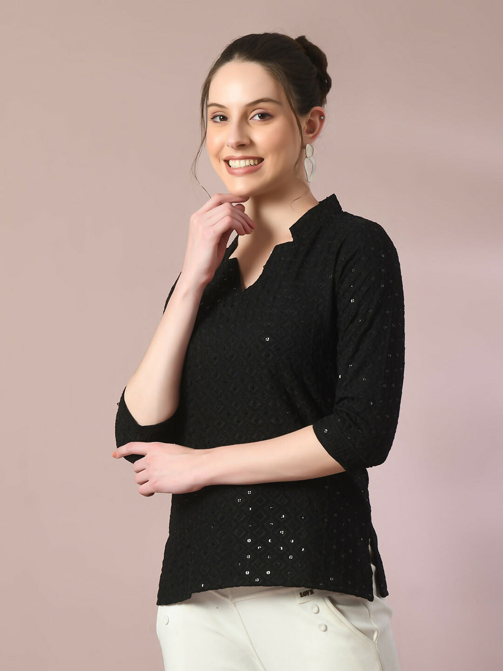 Myshka Women's Black Embellished Cotton Regular Party Tunic | Grocsy