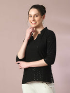 Myshka Women's Black Embellished Cotton Regular Party Tunic | Grocsy