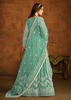 Green All Over Embroidered Net Wedding Anarkali Suit - Emponline | Grocsy
