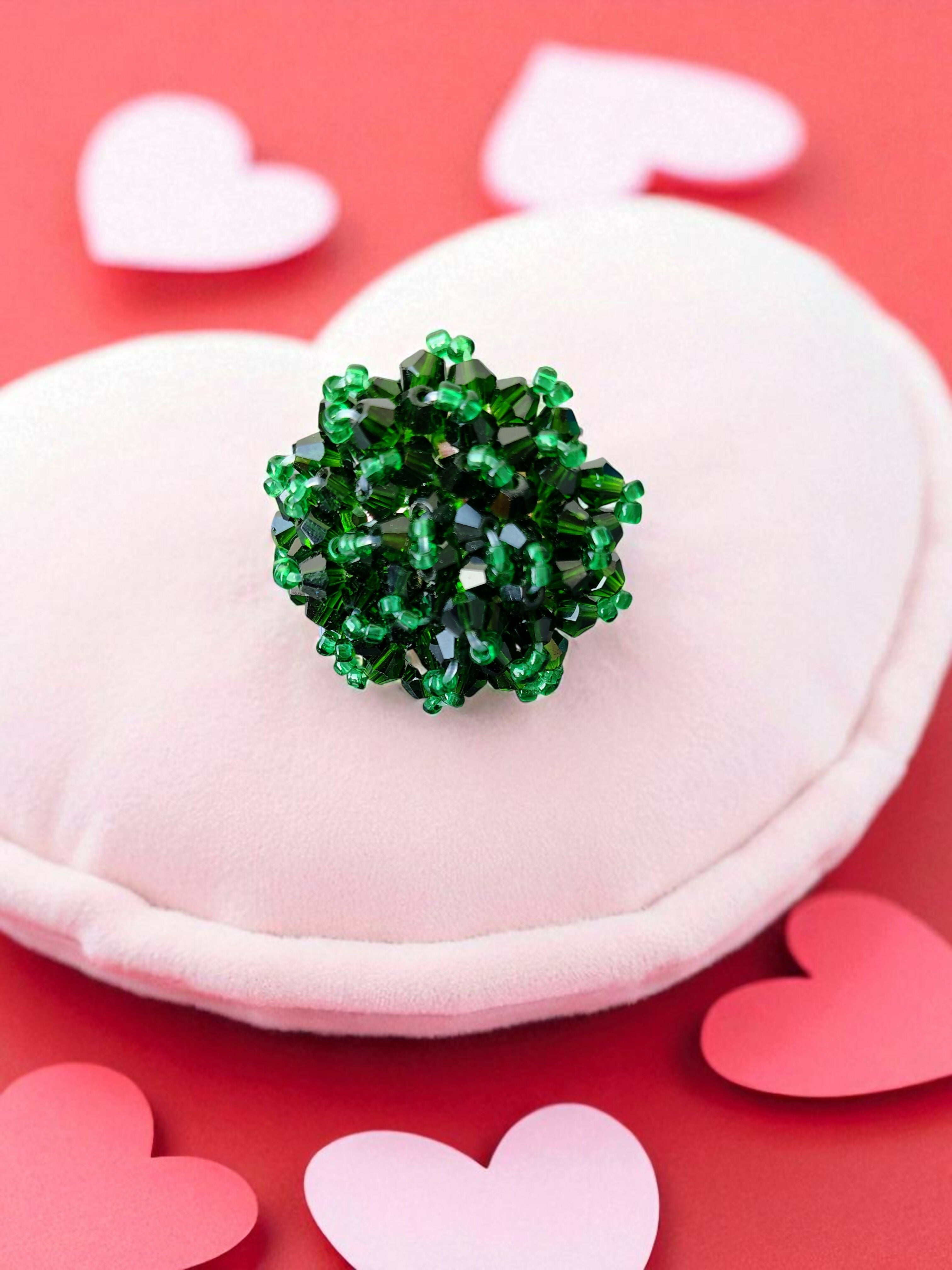 Inhanns Rang-E-Roshan Adjustable Ring – Handmade Crystal Statement Ring - Dark Green | Grocsy