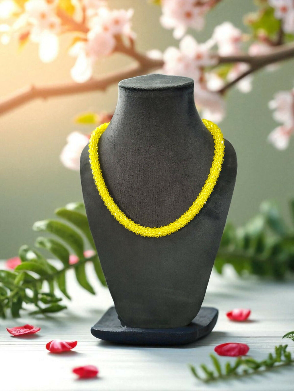 Inhanns Noor-E-Jalwa – Handmade Crystal Bead Necklace -Adjustable - Lemon Yellow | Grocsy