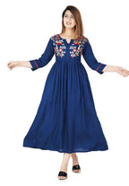 Vamika Blue Rayon Embroidery Party/Casual Wear Kurti | Grocsy