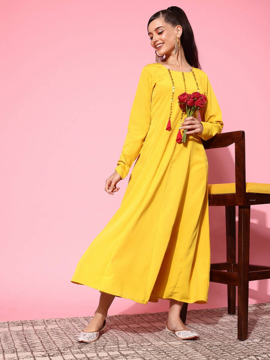 Ahalyaa Women's Traditional wear Ethnic Dress - Mustard | Grocsy
