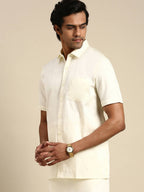 Ramraj Cotton Mens Cotton Cream Colour Half Sleeve Shirt | Grocsy