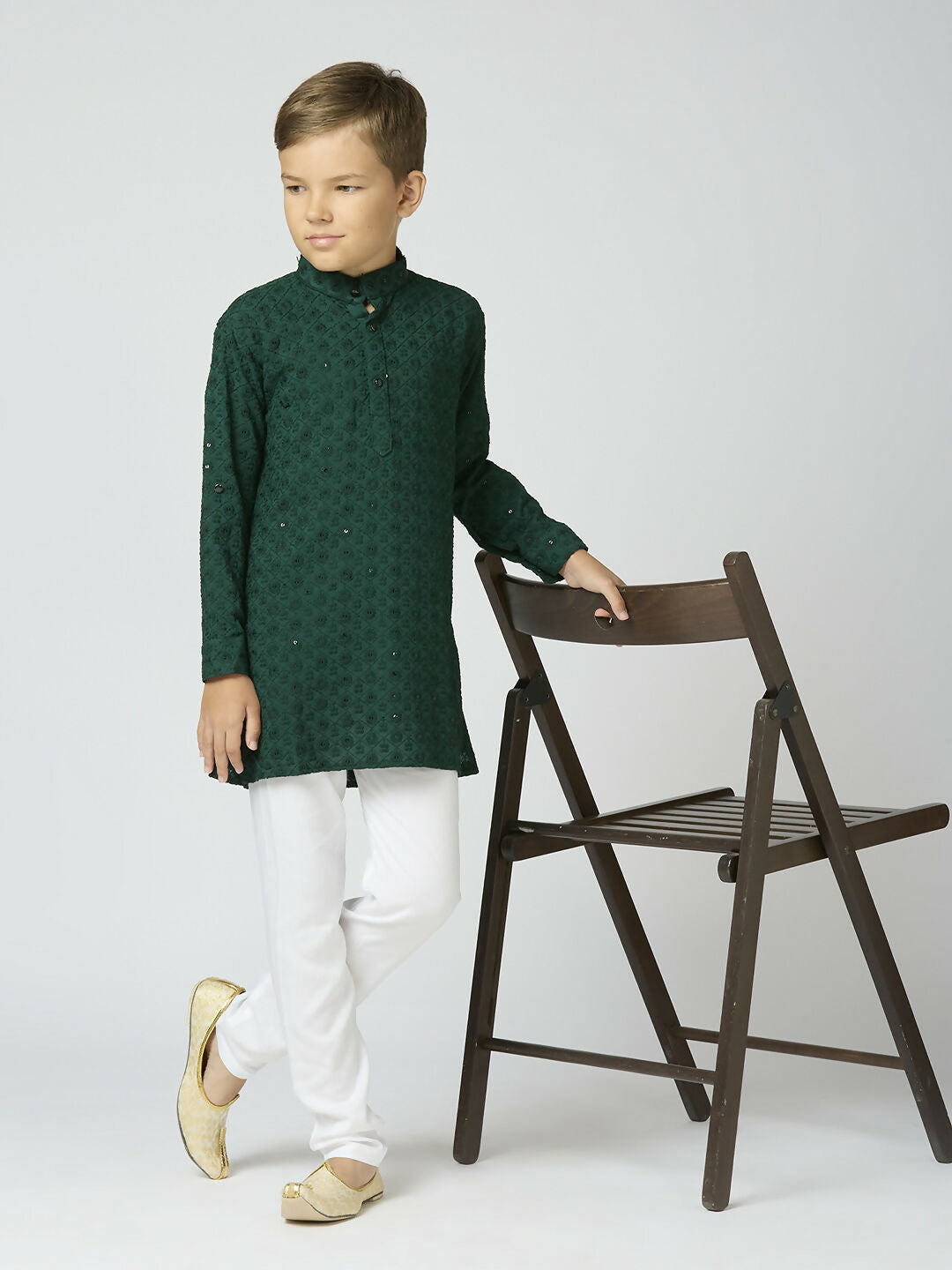 Joban Fashion Kids Island Full Sleeves Cotton Kurta and Pyjama Set with Sequin work - Green | Grocsy