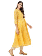 Ahalyaa Women Yellow Chanderi Jacquard Woven Dress | Grocsy