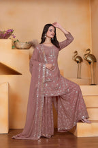 Teeya Creation Onion Color Faux Georgette Embroidery Work Wedding Wear Palazzo Set | Grocsy