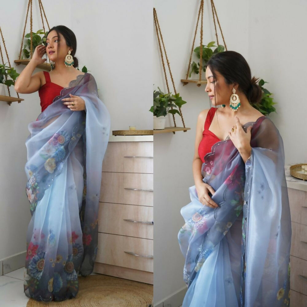 Vamsee Rency Grey Organza Saree | Grocsy
