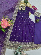 Teeya Creation Purple Fendi Silk Designer Heavy Work Wedding Wear Long Gown | Grocsy